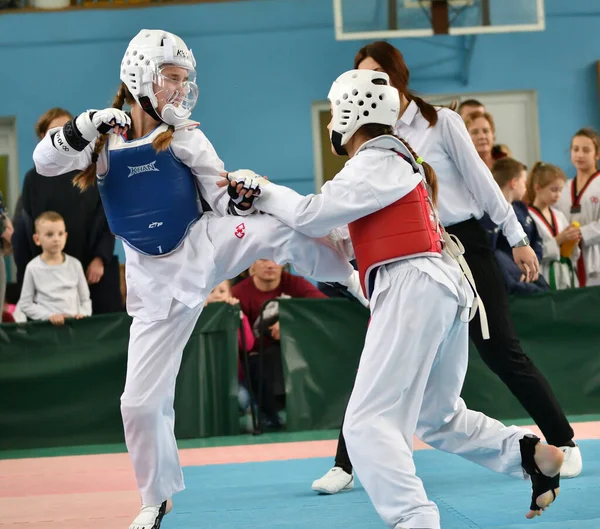 Orenburg Rússia Outubro 2019 Meninas Competem Taekwondo Orenburg Open Taekwondo — Fotografia de Stock