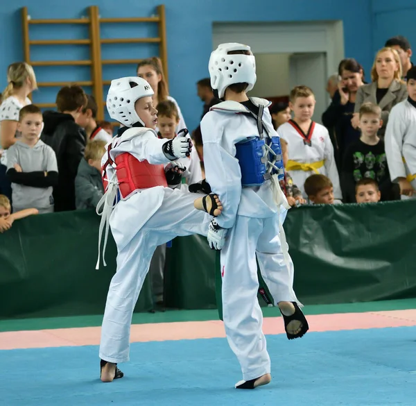 Orenburg Rússia Outubro 2019 Meninos Competem Taekwondo Orenburg Open Taekwondo — Fotografia de Stock