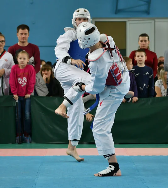 Orenburg Ryssland Oktober 2019 Pojkar Tävlar Taekwondo Orenburg Open Taekwondo — Stockfoto