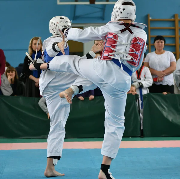 Orenburg Oroszország Október 2019 Fiúk Versenyeznek Taekwondo Orenburg Open Taekwondo — Stock Fotó