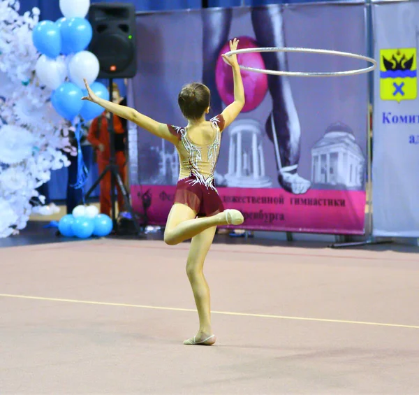 Orenburg Rusya Kasım 2017 Kızlar Orenburg Bölge Şampiyonasında Ritmik Jimnastik — Stok fotoğraf