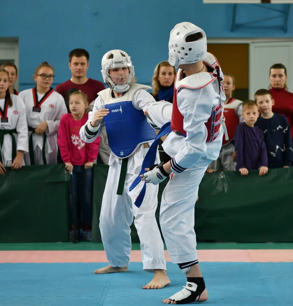 Orenburg Russie Octobre 2019 Des Garçons Concourent Taekwondo Open Taekwondo — Photo