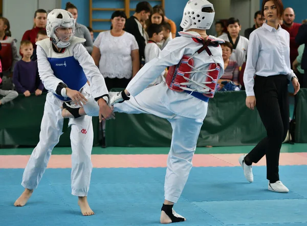 Orenburg Russia Жовтня 2019 Хлопці Змагаються Тхеквондо Orenburg Open Taekwondo — стокове фото