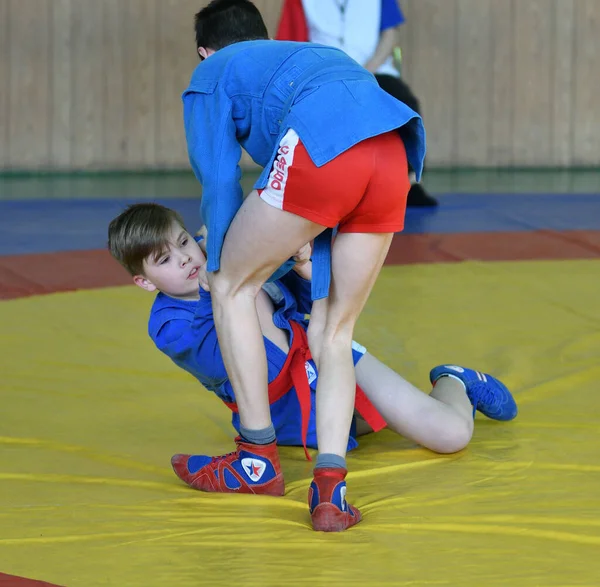 Orenburg Russia February 2019 Boys Competitions Self Defense Weapons Championship — Stock Photo, Image