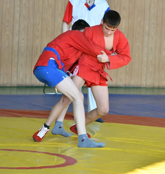 Orenburg Russia Febbraio 2019 Competizioni Maschili Autodifesa Senza Armi Sugli — Foto Stock