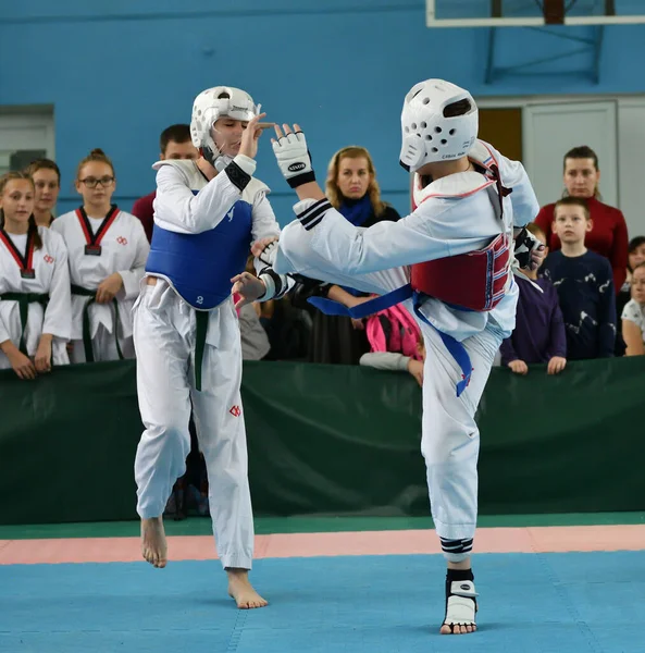 Orenburg Oroszország Október 2019 Fiúk Versenyeznek Taekwondo Orenburg Open Taekwondo — Stock Fotó