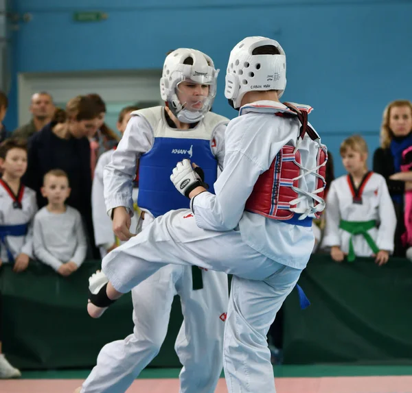 Orenburg Oroszország Október 2019 Fiúk Versenyeznek Taekwondo Orenburg Open Taekwondo — Stock Fotó