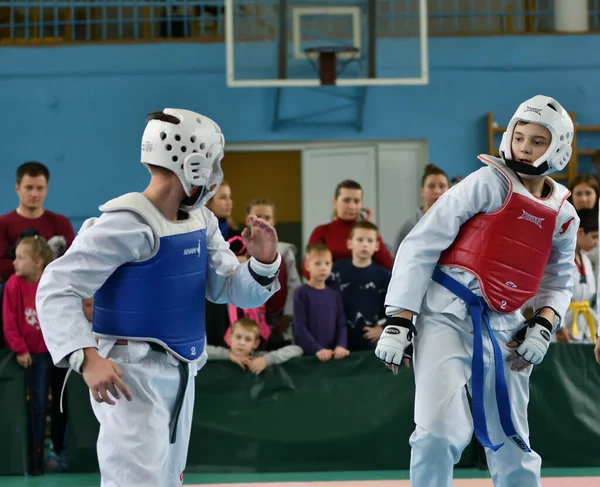 Orenburg Russia Жовтня 2019 Хлопці Змагаються Тхеквондо Orenburg Open Taekwondo — стокове фото