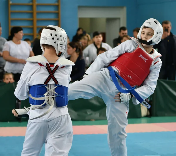 Orenburg Rússia Outubro 2019 Meninos Competem Taekwondo Orenburg Open Taekwondo — Fotografia de Stock