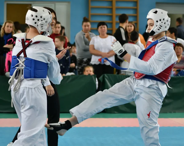 Orenburg Oroszország Október 2019 Fiúk Versenyeznek Taekwondo Orenburg Open Taekwondo — Stock Fotó
