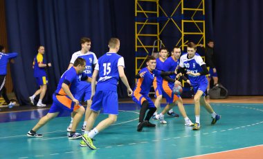 Orenburg, Rusya - 12 Şubat 2018: Orenburg 'un ilk valisi Ivan Ivanovich Neplueva anısına erkekler hentbol uluslararası hentbol turnuvasında oynuyor