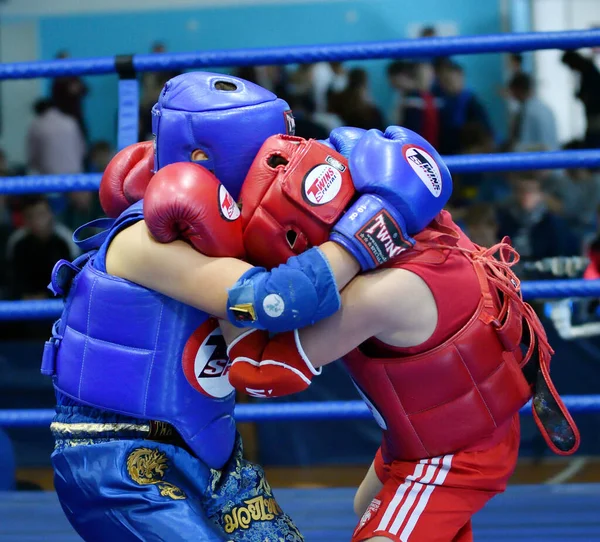 Orenburg Russia October 2019 Αγόρια Διαγωνίζονται Στο Thai Boxing Για — Φωτογραφία Αρχείου