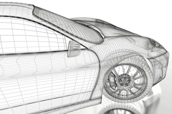 Beyaz bir 3D araba mesh — Stok fotoğraf