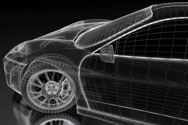 3D car mesh on a black — Stock Photo, Image