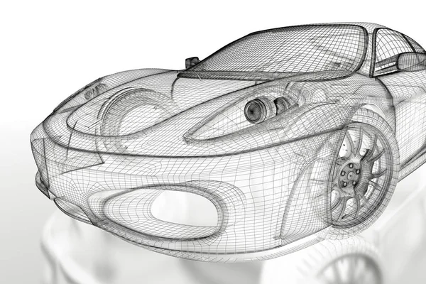 3D сітка автомобіля на білому — стокове фото