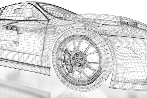 3D автомобиль сетка на белом — стоковое фото