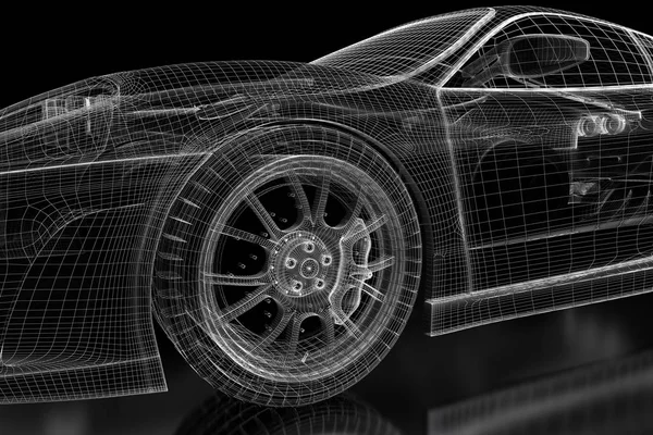 3D сітка автомобіля на чорному — стокове фото