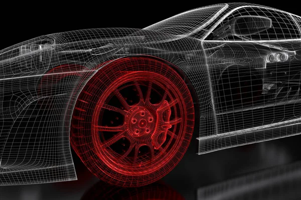 3D car mesh on a black — Stock Photo, Image