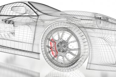 Beyaz bir 3D araba mesh