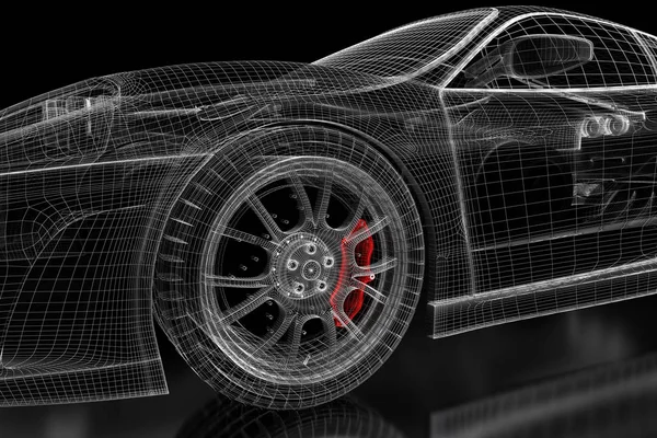 3D car mesh on a black — Stock Photo, Image