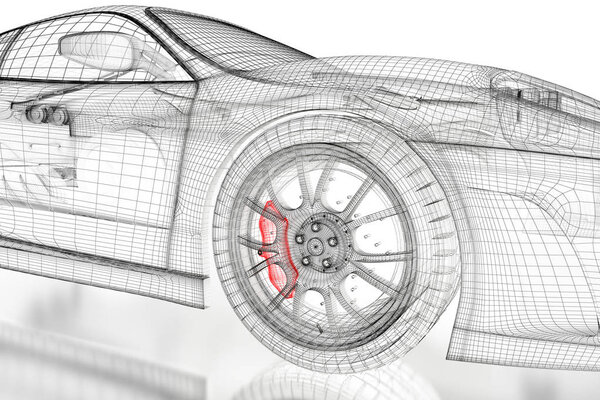 3D car mesh on a white