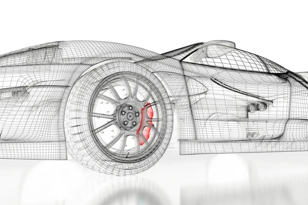 3D сітка автомобіля на чорному — стокове фото