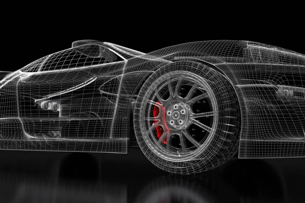 Siatki 3D samochód na czarnym — Zdjęcie stockowe