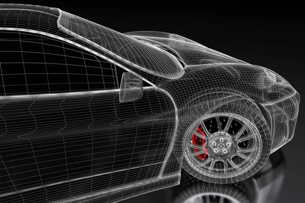 3D car mesh on a black — Stock Photo, Image