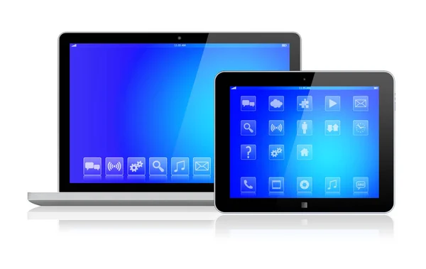 Ordenador portátil y tableta con pantalla azul — Foto de Stock