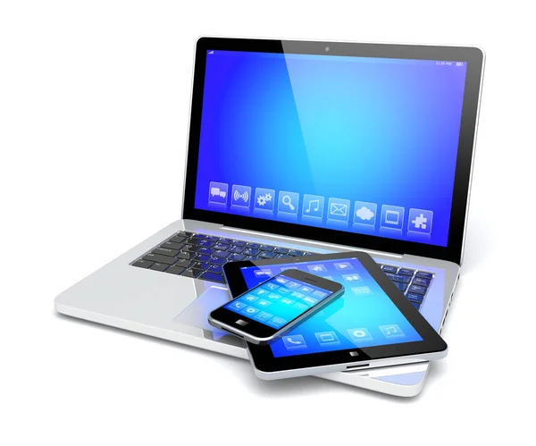 Ordinateur portable, tablette PC et smartphone — Photo