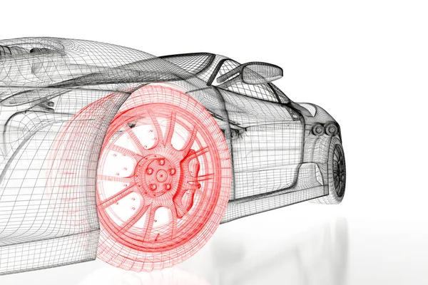 3D car mesh on a white — Stock Photo, Image