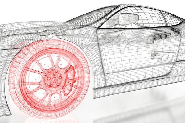 3D автомобиль сетка на белом — стоковое фото