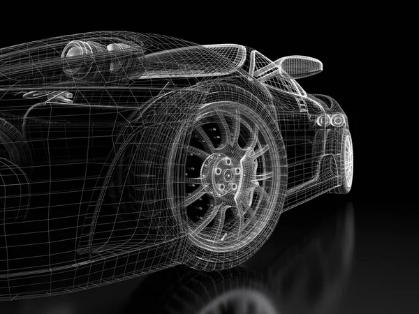 3D car mesh on a black — Stock Photo, Image