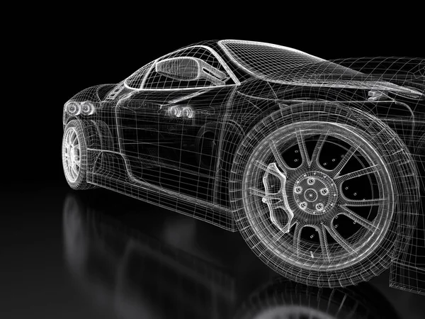 3D car mesh on a black — Stock Photo, Image