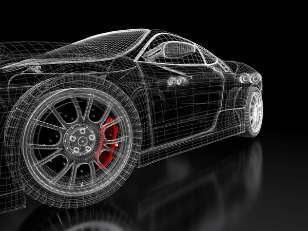 Malha de carro 3D em um preto — Fotografia de Stock