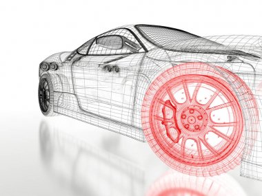 Beyaz bir 3D araba mesh
