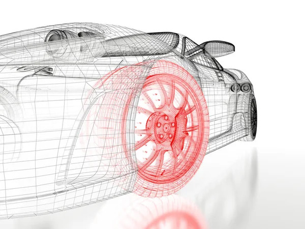 3D сітка автомобіля на білому — стокове фото