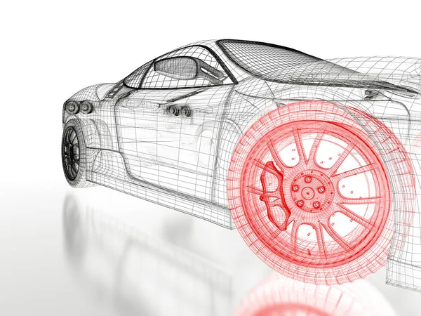 3D сітка автомобіля на білому — стокове фото