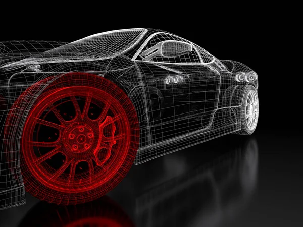 3D bil-nät på en svart — Stockfoto