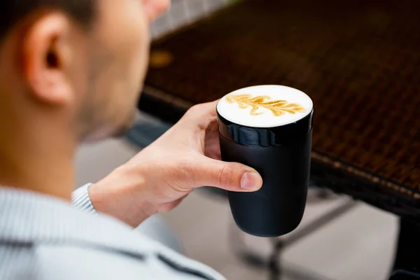 Young Businessman Drinking Coffee At Business Lunch Time And Relaxing. Getting Energy Before Hard Working Day. — Stockfoto