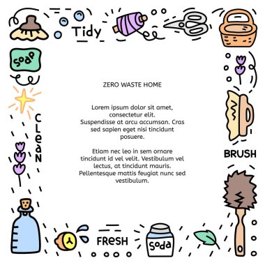 Ev için nesneler içeren sıfır atık resimleme çerçevesi