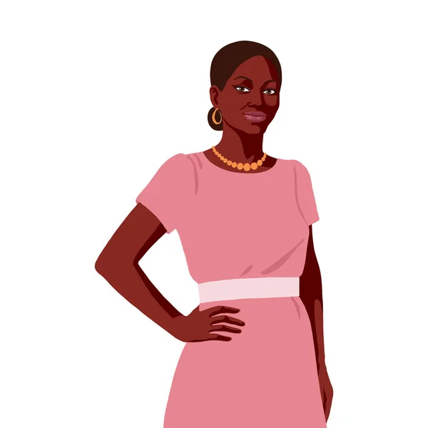Mulher de negócios africana plana, retrato feminino realista — Vetor de Stock
