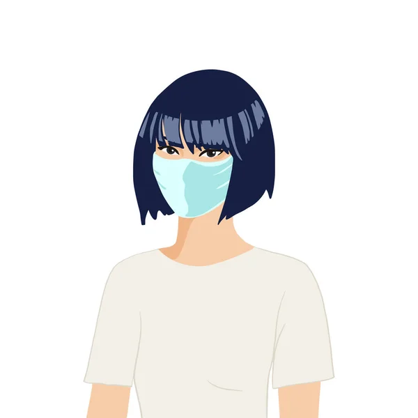 Flat realistic asian woman with mask. Coronavirus concept. — Stock Vector
