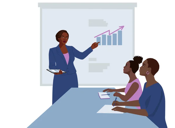 Flat hand drawn young african business women, teamwork, female group portrait