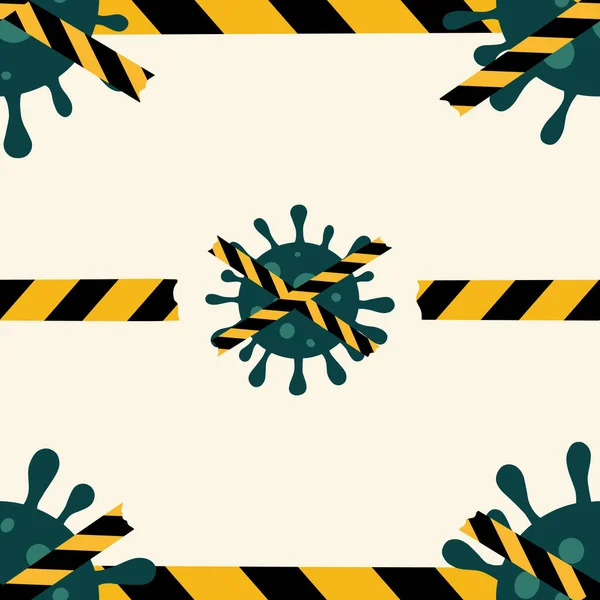 Coronavirus molecuul, barricade tape. Naadloos patroon. Platte illustratie. — Stockvector