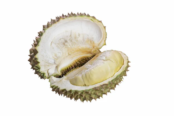 Beyaz arka plan üzerinde soyulmuş durian