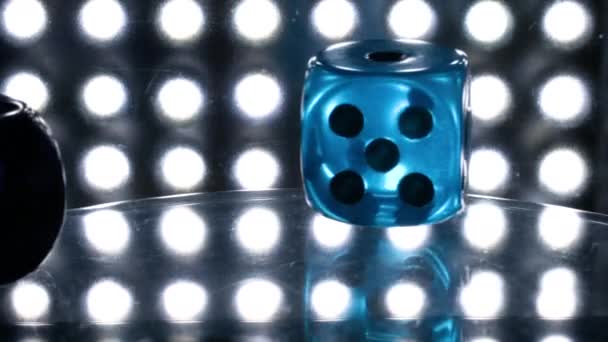 Game of reflections Colorful dice rotate on led background — Stock Video