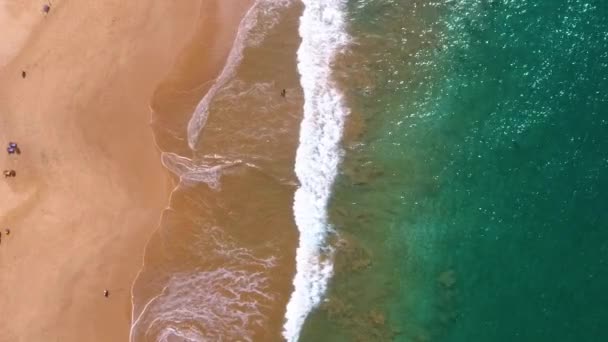 Pandangan udara gelombang menerjang ke pantai — Stok Video