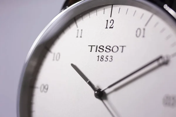 Le Locle, Швейцарія 15.01.2020 - Tissot man watch less steel case, white clock face dial, swiss quartz techantic watch isolated, swiss mailt — стокове фото