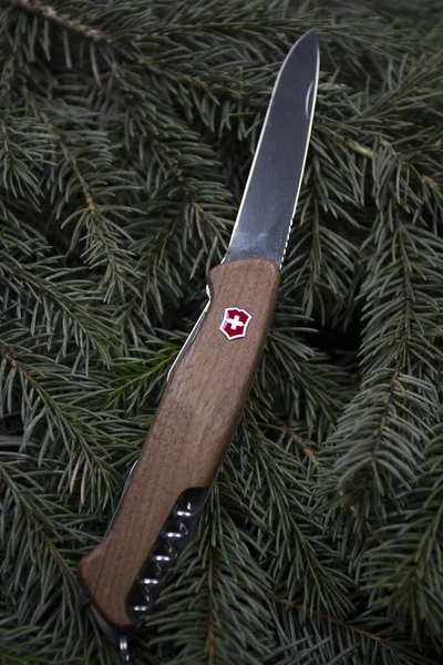 Ibach, Switzerland 02.02.2020 - wooden Swiss Army knife Victorinox — 图库照片